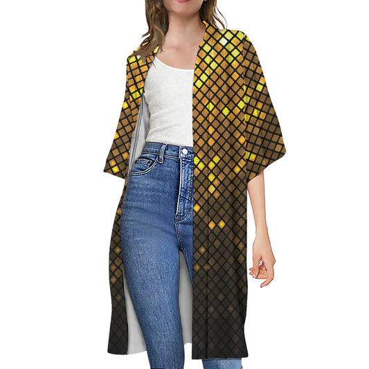 Gold Disco Lights Pattern Print Open Front Beach Cover Up