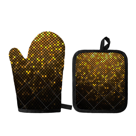 Gold Disco Lights Pattern Print Oven Mitt And Pot Holder Set