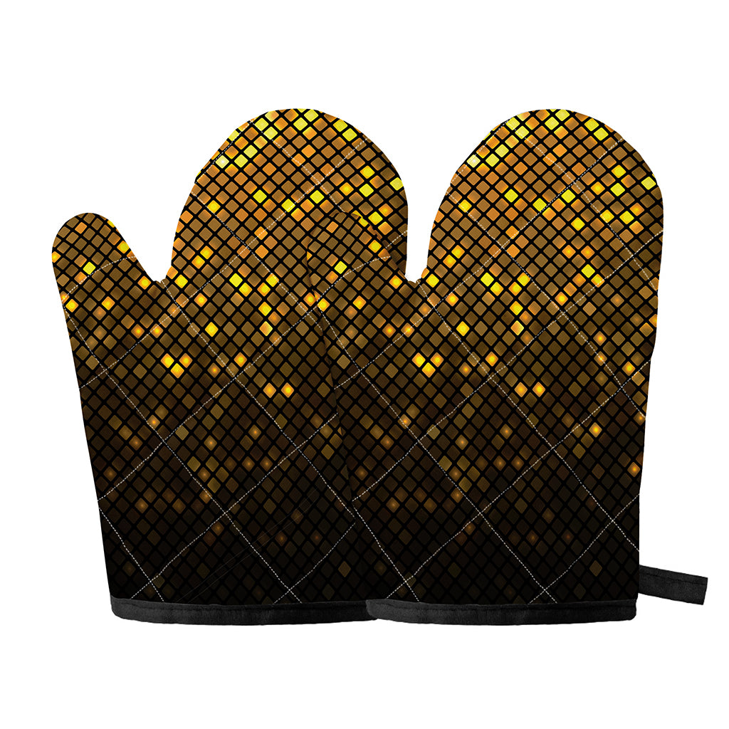 Gold Disco Lights Pattern Print Oven Mitts