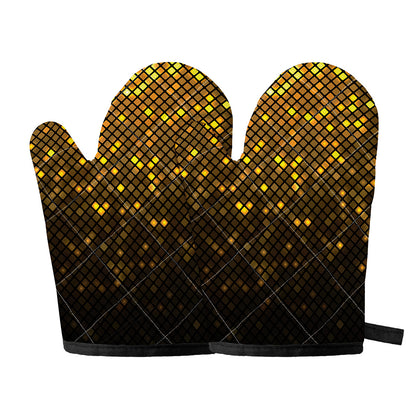 Gold Disco Lights Pattern Print Oven Mitts