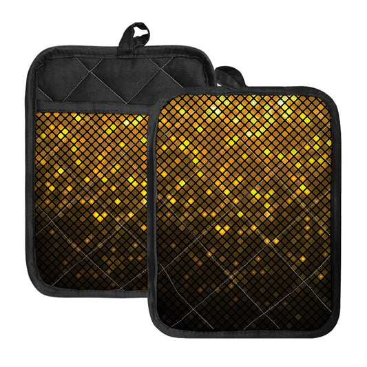 Gold Disco Lights Pattern Print Pot Holders With Pocket