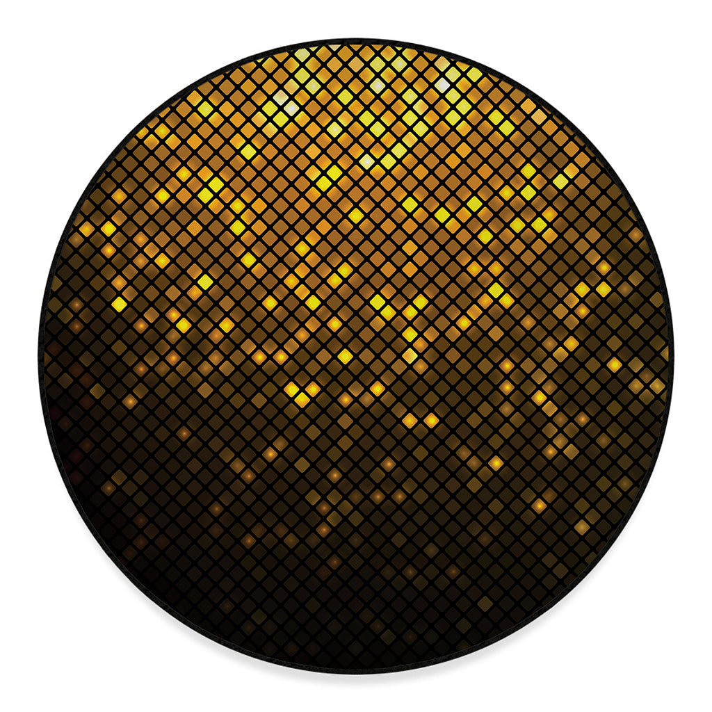 Gold Disco Lights Pattern Print Round Floor Mat
