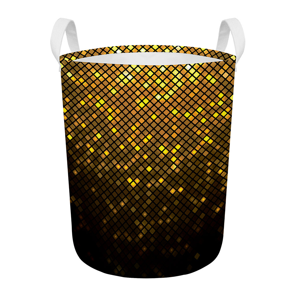 Gold Disco Lights Pattern Print Round Laundry Basket