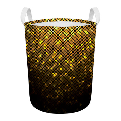 Gold Disco Lights Pattern Print Round Laundry Basket