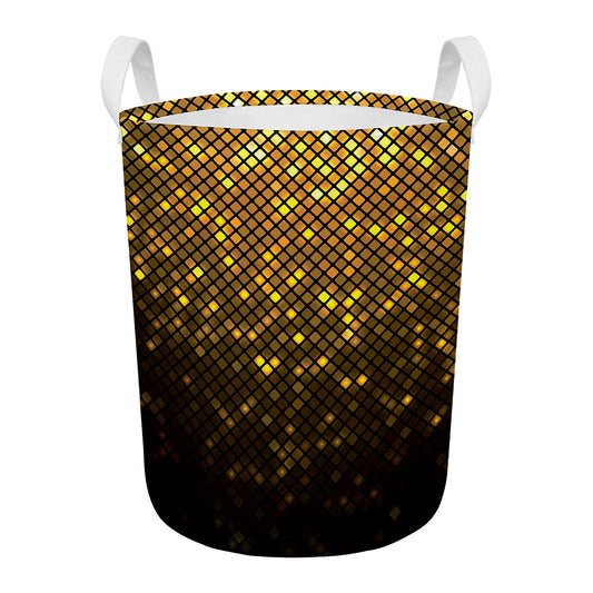 Gold Disco Lights Pattern Print Round Laundry Basket