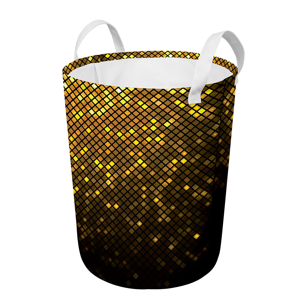 Gold Disco Lights Pattern Print Round Laundry Basket