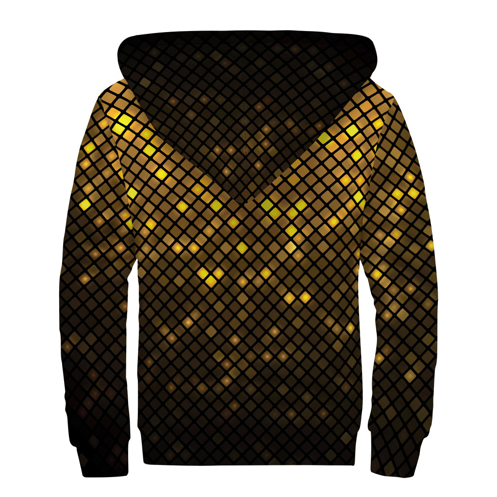 Gold Disco Lights Pattern Print Sherpa Lined Zip Up Hoodie