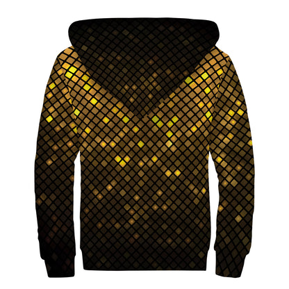Gold Disco Lights Pattern Print Sherpa Lined Zip Up Hoodie