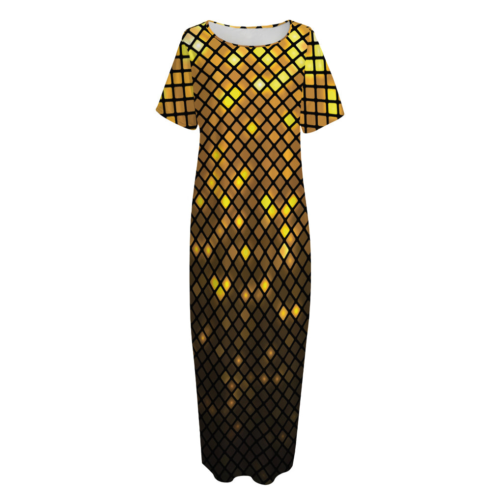 Gold Disco Lights Pattern Print Short Sleeve Long Nightdress