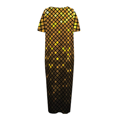 Gold Disco Lights Pattern Print Short Sleeve Long Nightdress