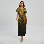 Gold Disco Lights Pattern Print Short Sleeve Maxi Dress