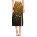 Gold Disco Lights Pattern Print Side Slit Midi Skirt