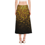 Gold Disco Lights Pattern Print Side Slit Midi Skirt