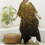 Gold Disco Lights Pattern Print Silk V-Neck Kaftan Dress