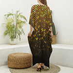 Gold Disco Lights Pattern Print Silk V-Neck Kaftan Dress
