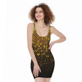 Gold Disco Lights Pattern Print Sleeveless Bodycon Dress