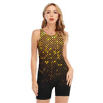 Gold Disco Lights Pattern Print Sleeveless One Piece Swimsuit