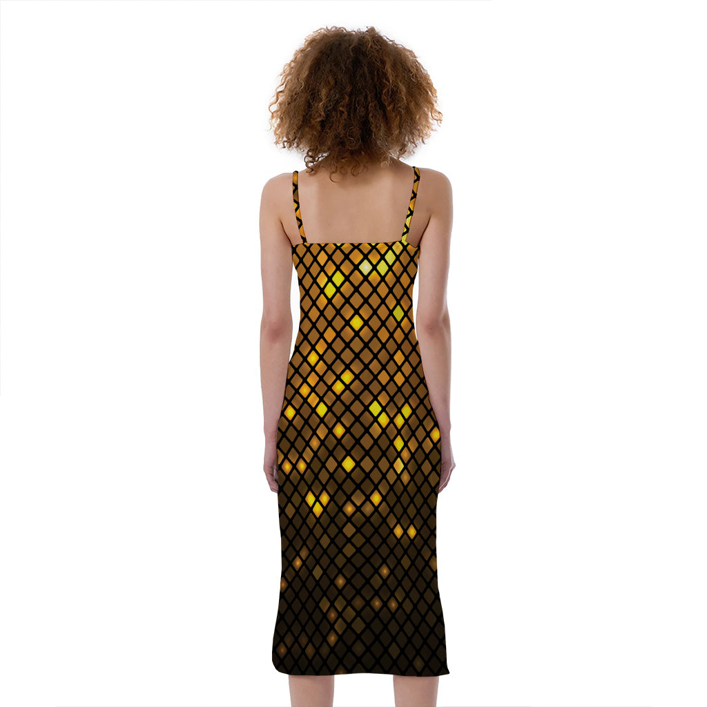 Gold Disco Lights Pattern Print Slim Fit Midi Cami Dress