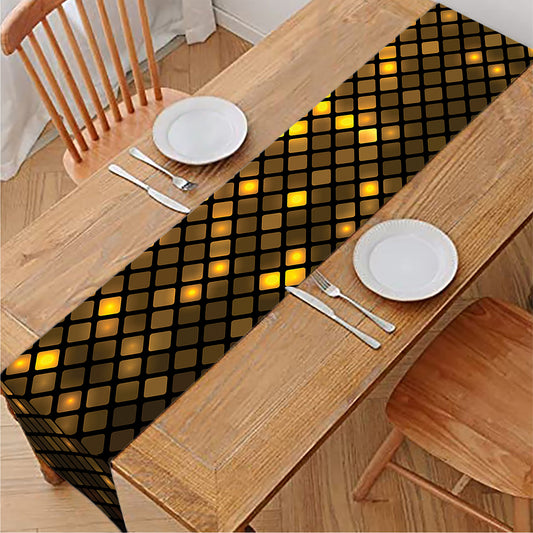 Gold Disco Lights Pattern Print Table Runner