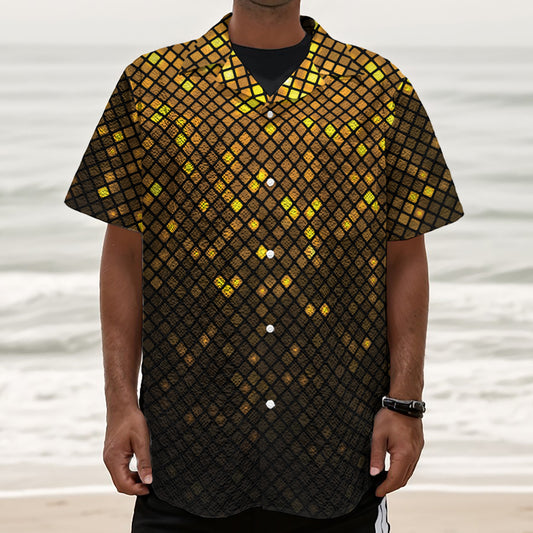 Gold Disco Lights Pattern Print Textured Short Sleeve Shirt