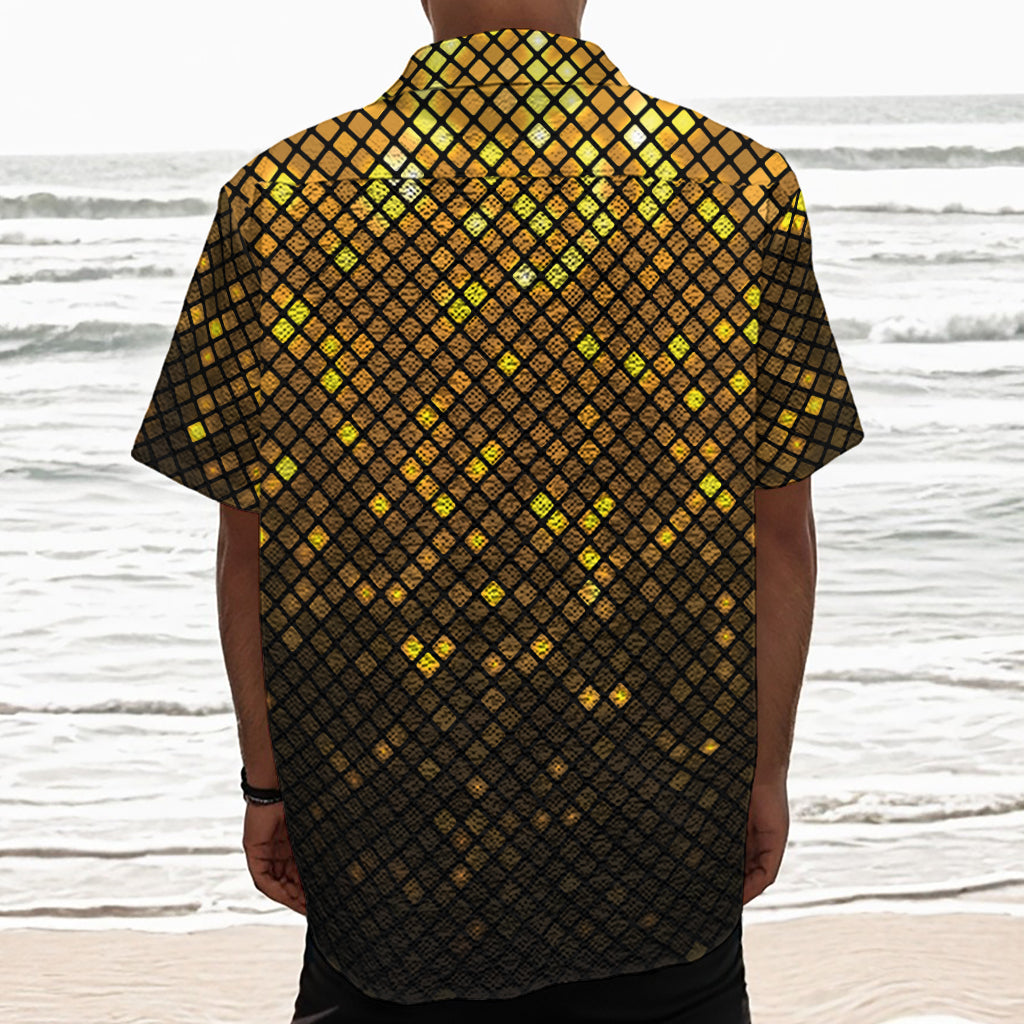 Gold Disco Lights Pattern Print Textured Short Sleeve Shirt