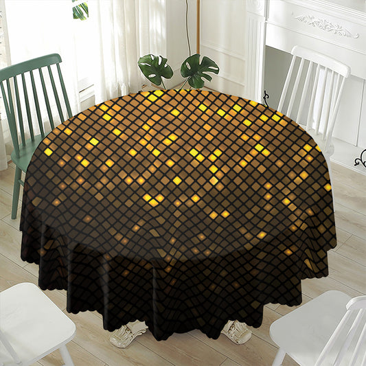 Gold Disco Lights Pattern Print Waterproof Round Tablecloth