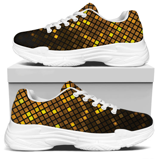 Gold Disco Lights Pattern Print White Chunky Shoes