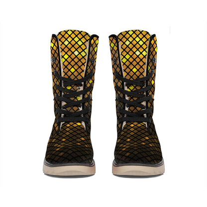 Gold Disco Lights Pattern Print Winter Boots