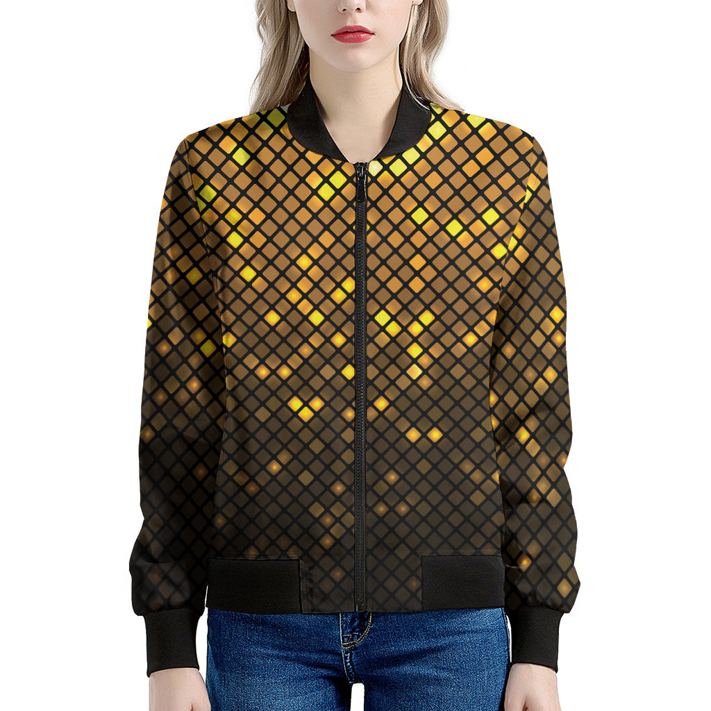 Gold Disco Lights Pattern Print Women's Bomber Jacket