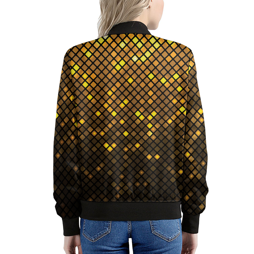 Gold Disco Lights Pattern Print Women's Bomber Jacket