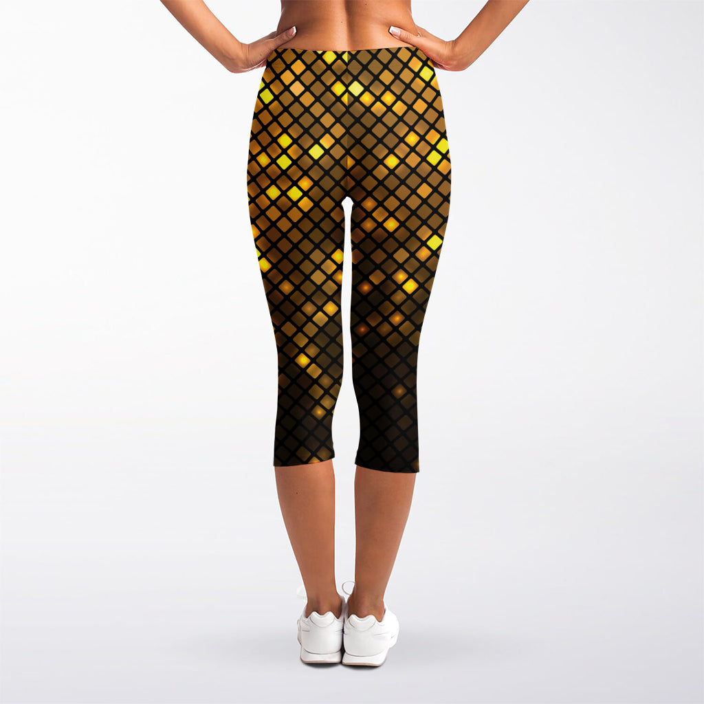 Gold Disco Lights Pattern Print Women's Capri Leggings