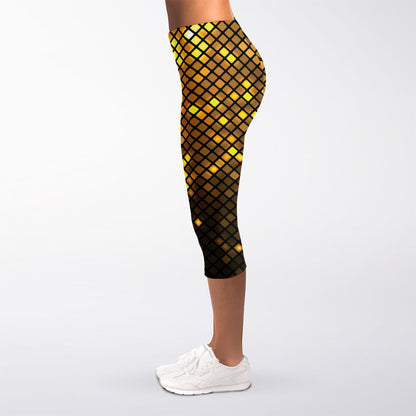 Gold Disco Lights Pattern Print Women's Capri Leggings