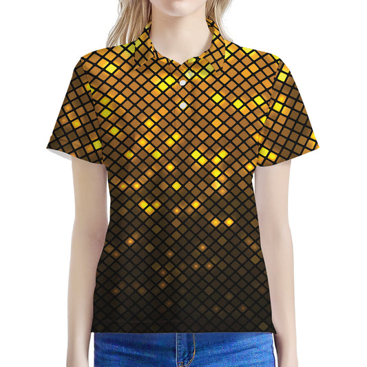 Gold Disco Lights Pattern Print Women's Polo Shirt