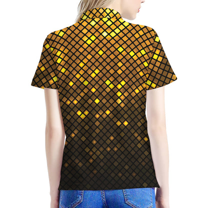 Gold Disco Lights Pattern Print Women's Polo Shirt