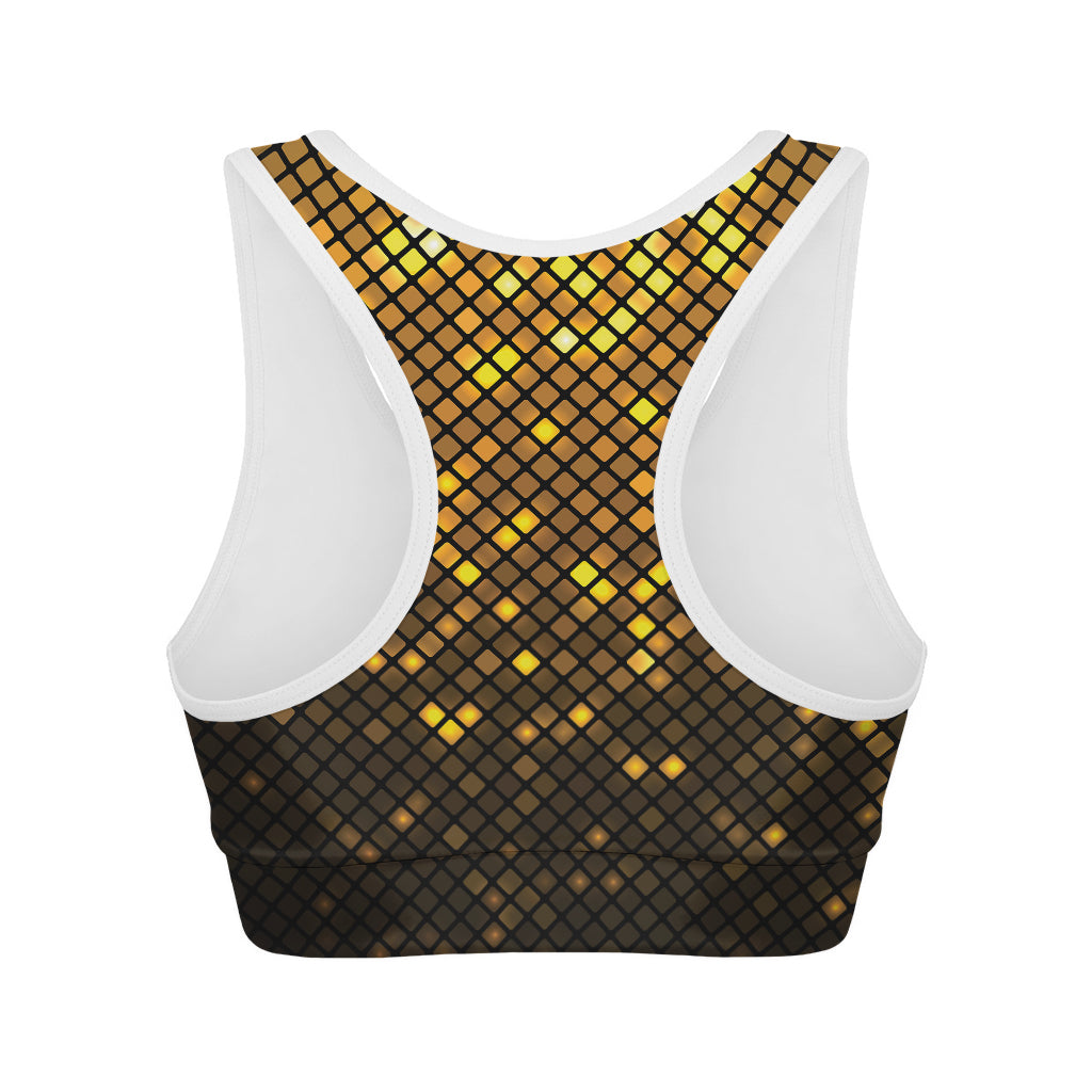 Gold Disco Lights Pattern Print Women's Sports Bra
