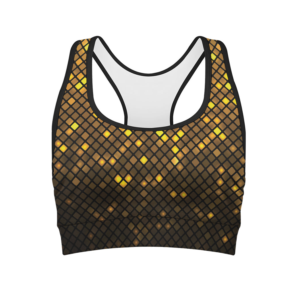 Gold Disco Lights Pattern Print Women's Sports Bra