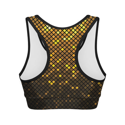 Gold Disco Lights Pattern Print Women's Sports Bra