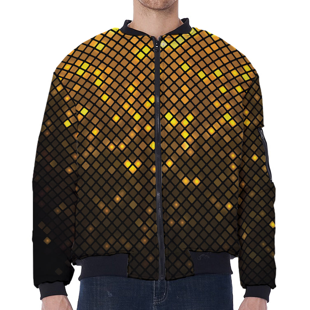 Gold Disco Lights Pattern Print Zip Sleeve Bomber Jacket