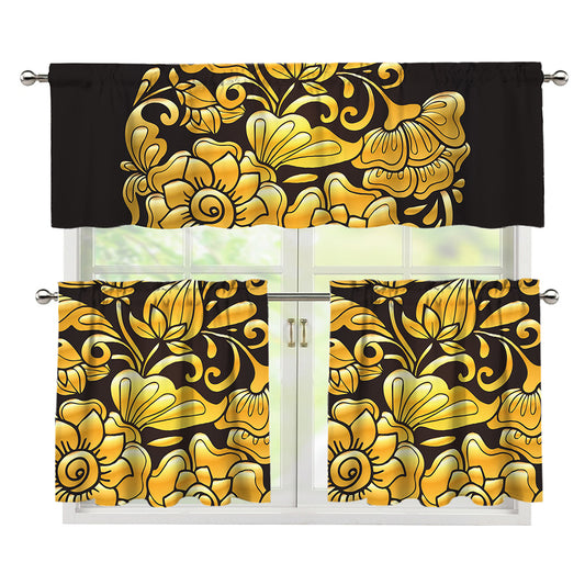 Gold Easter Egg Print 3 Piece Kitchen Curtains