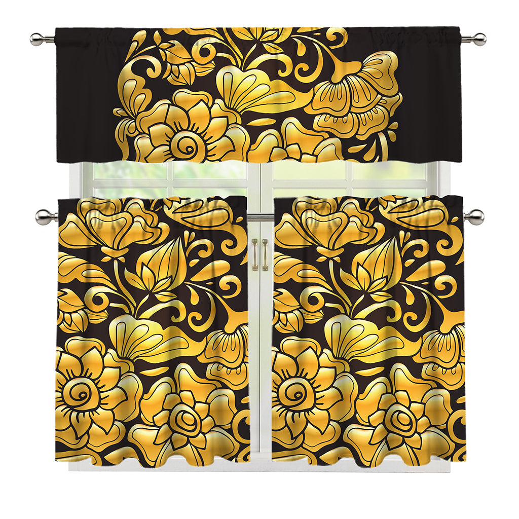 Gold Easter Egg Print 3 Piece Kitchen Curtains