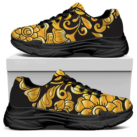 Gold Easter Egg Print Black Chunky Shoes