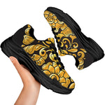 Gold Easter Egg Print Black Chunky Shoes