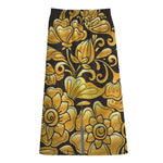 Gold Easter Egg Print Cotton Front Slit Maxi Skirt