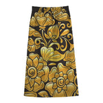 Gold Easter Egg Print Cotton Front Slit Maxi Skirt