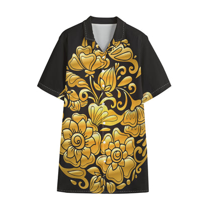Gold Easter Egg Print Cotton Hawaiian Shirt