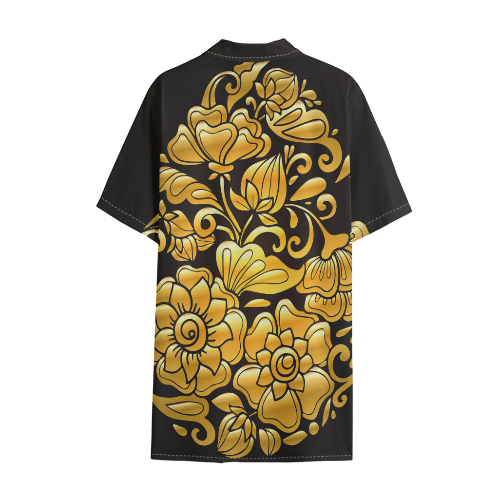 Gold Easter Egg Print Cotton Hawaiian Shirt
