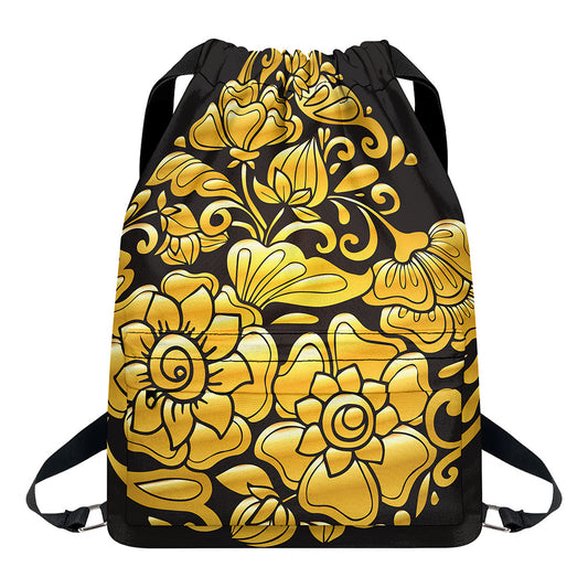 Gold Easter Egg Print Drawstring Backpack