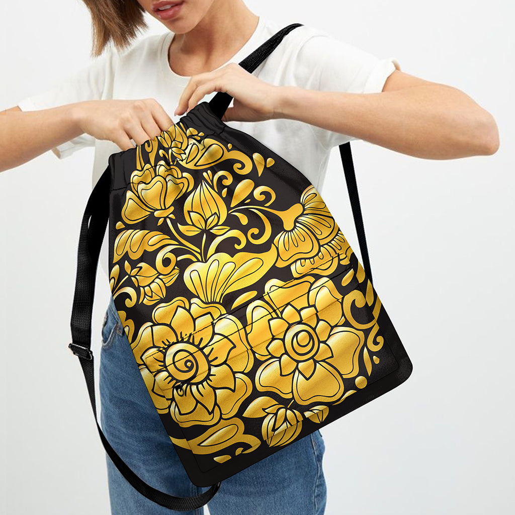 Gold Easter Egg Print Drawstring Backpack