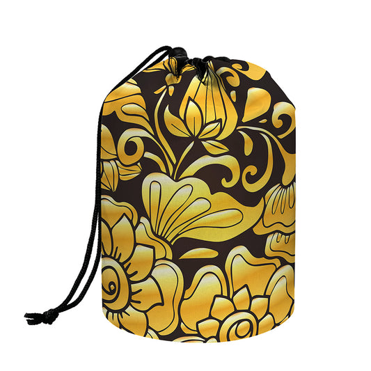 Gold Easter Egg Print Drawstring Makeup Bag