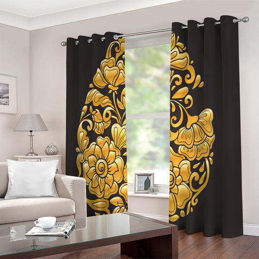 Gold Easter Egg Print Extra Wide Grommet Curtains